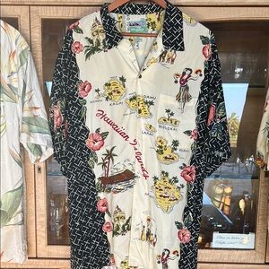 Reyn Spooner Hawaiian Islands Print Shirt - Black and Cream